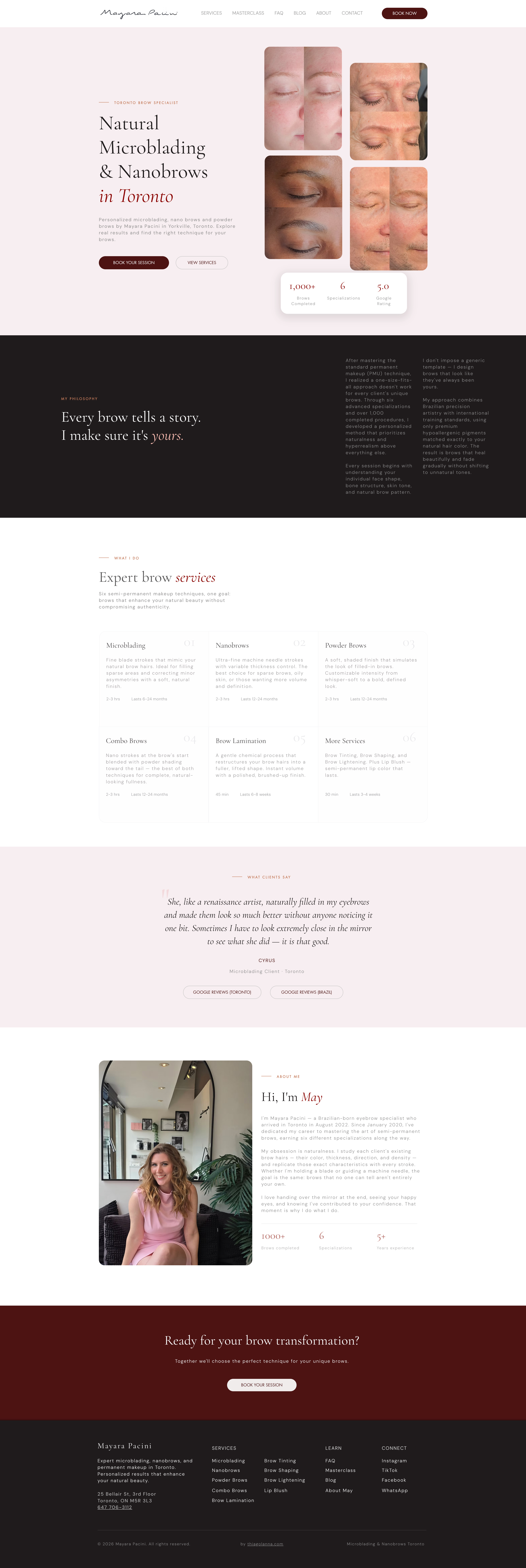 mayarapacini.co on desktop, full page