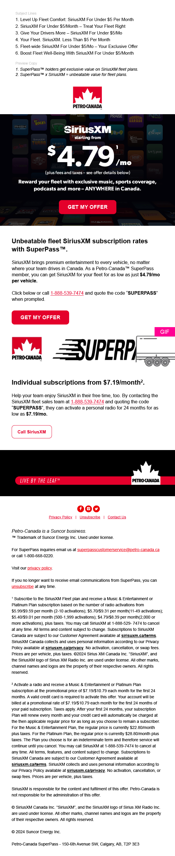 Petro-Points email — SiriusXM