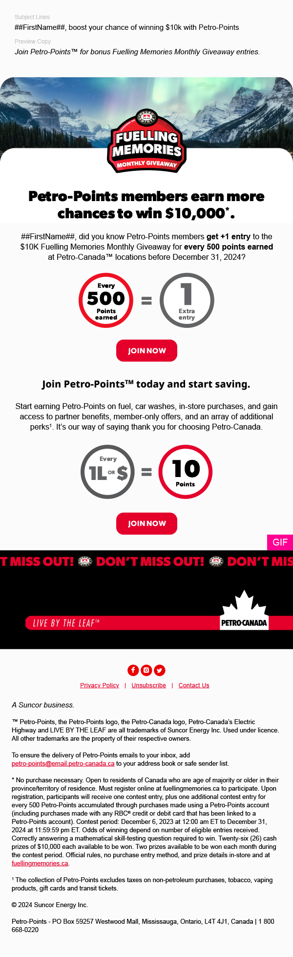Fueling Memories campaign email